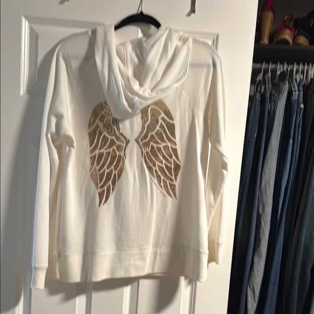 White Hoodie with Gold Angel Wings - Picture 1 of 5